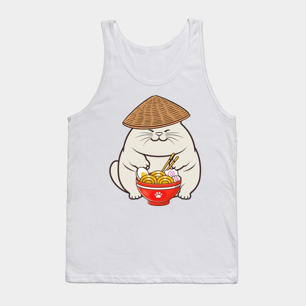 Funny fat cat is eating noodles Tank Top by Pet Station